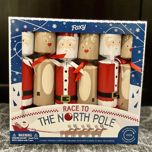 RACE TO THE NORTH POLE SANTA RACING CHRISTMAS CRACKERS 6 PC SET