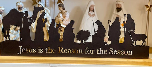 JESUS IS THE REASON FOR THE SEASON NATIVITY LEDGE SILHOUETTE 