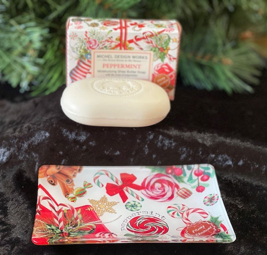 MICHEL DESIGN PEPPERMINT GIFT SOAP & DISH SET