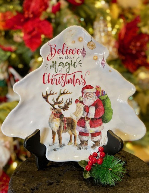 MICHEL DESIGNED WORKS - TREE SHAPE BELIEVE IN THE MAGIC COOKIE PLATE SWTP359