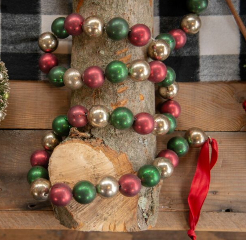 RAGON HOUSE JUMBO RED/GREEN AND SILVER BEAD GARLAND