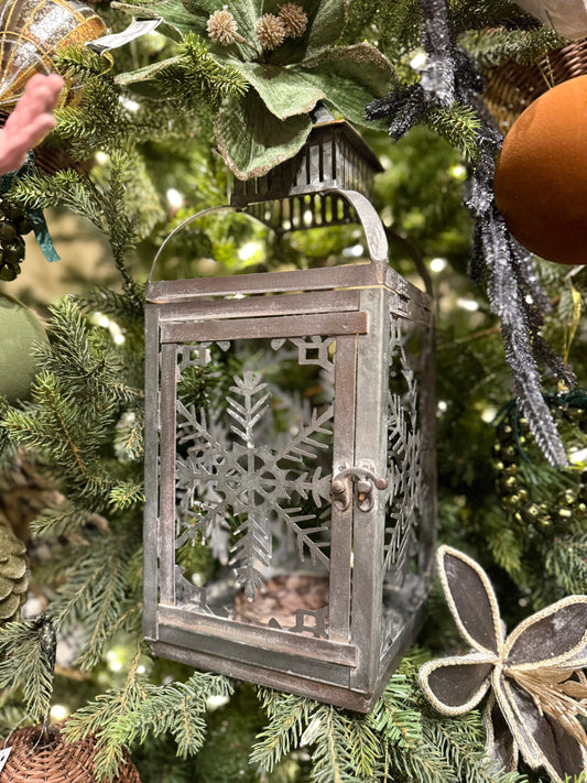 Rustic Tin Snowflake Lantern Large PP9543