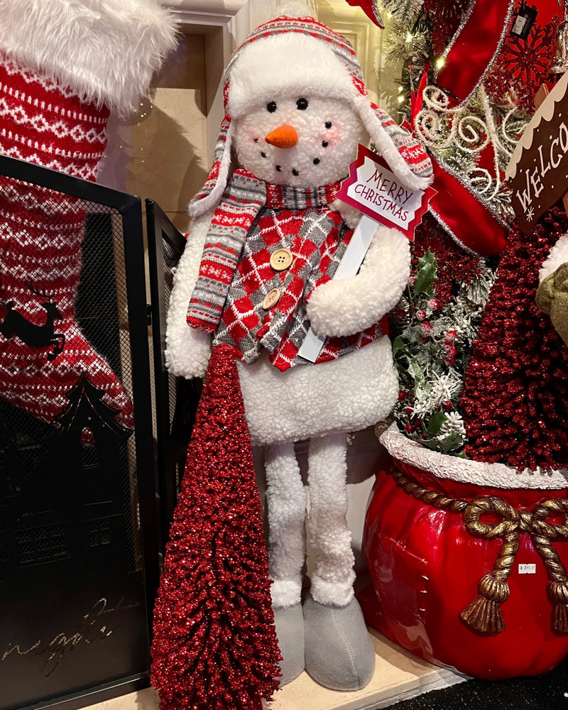 EXTENDABLE SNOWMAN WITH BEANIE & SIGN HOS-6017