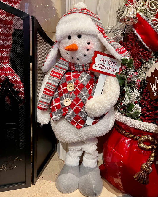 EXTENDABLE SNOWMAN WITH BEANIE & SIGN HOS-6017
