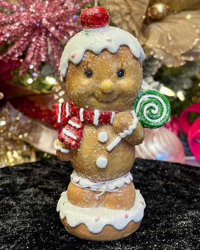 GINGERBREAD BABY WITH CHERRY HAT & LOLLIPOP HOS25-7028