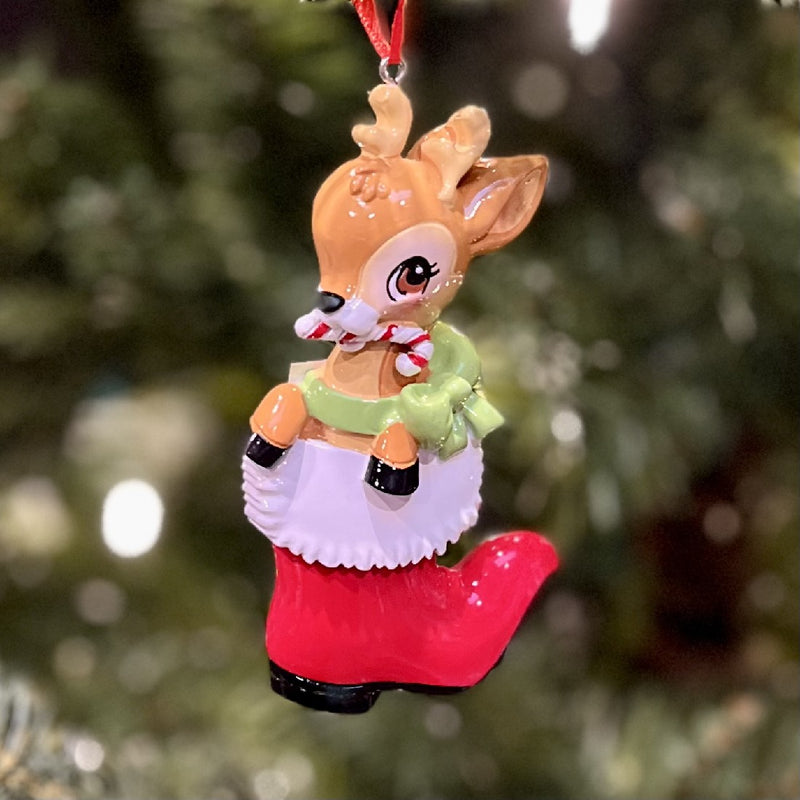 RED DEER IN STOCKING HANGING ORNAMENT