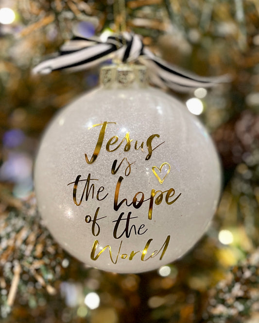 CHRISTMAS JOY - JESUS IS THE HOPE OF THE WORLD GLASS ROUND ORNAMENT BOXED 12237