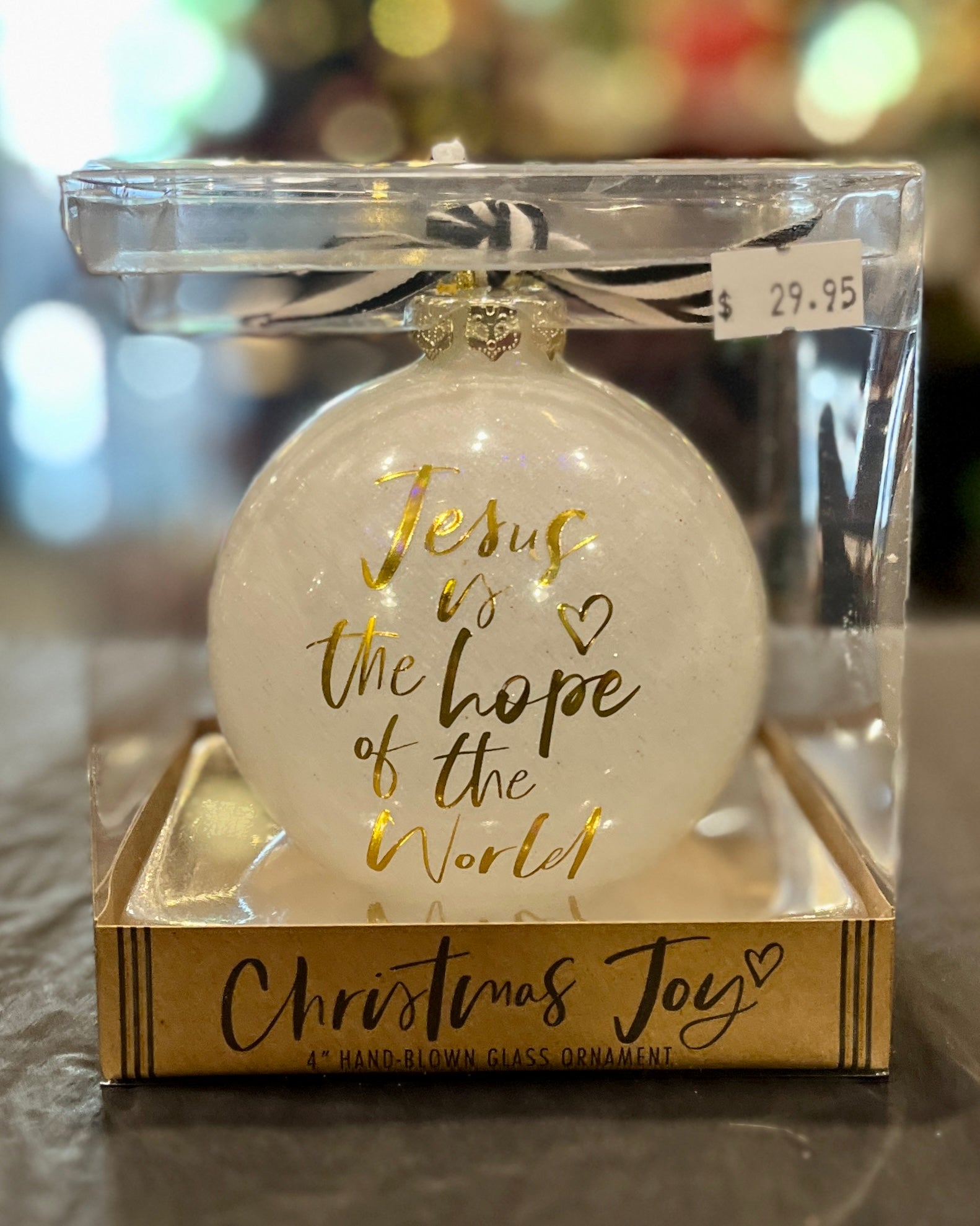 CHRISTMAS JOY - JESUS IS THE HOPE OF THE WORLD GLASS ROUND ORNAMENT BOXED 12237