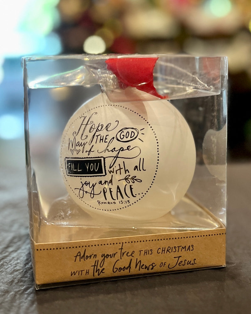 HOPE ROMANS 15:13 SCRIPTURE INK GLASS BALL ORNAMENT 12283