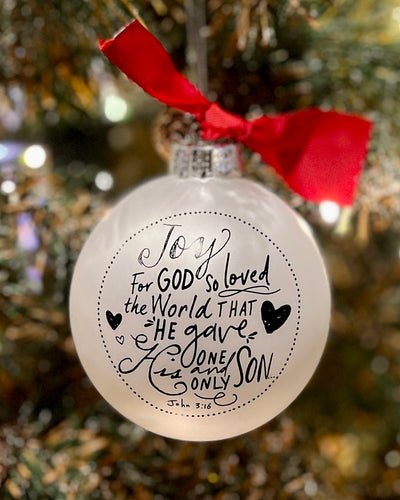 JOY JOHN 3:16 SCRIPTURE INK GLASS BALL ORNAMENT 12284