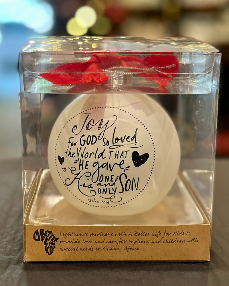 JOY JOHN 3:16 SCRIPTURE INK GLASS BALL ORNAMENT 12284