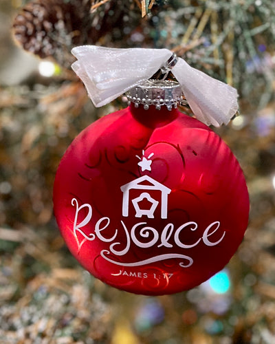 CHRISTMAS SWIRLS - REJOICE GLASS ORNAMENT WITH VERSE 12767