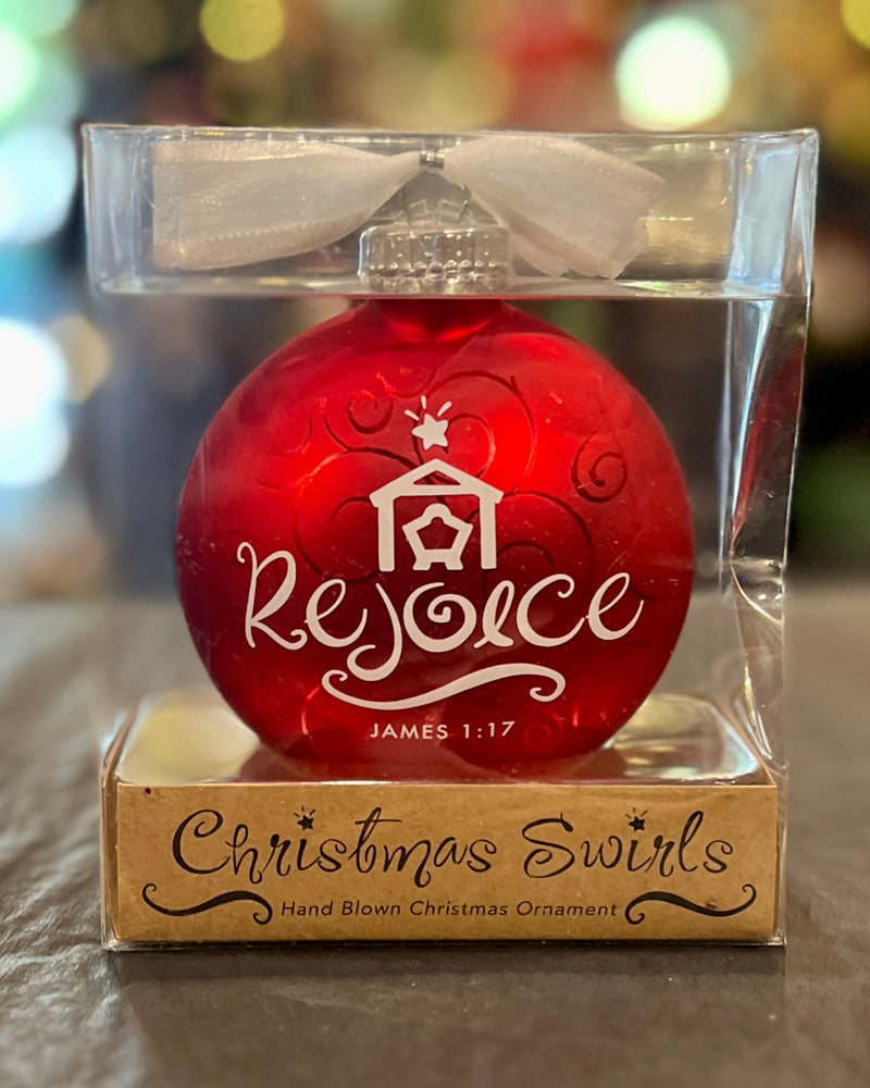 CHRISTMAS SWIRLS - REJOICE GLASS ORNAMENT WITH VERSE 12767