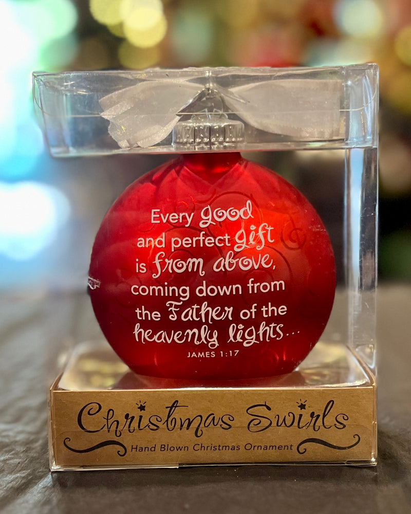 CHRISTMAS SWIRLS - REJOICE GLASS ORNAMENT WITH VERSE 12767