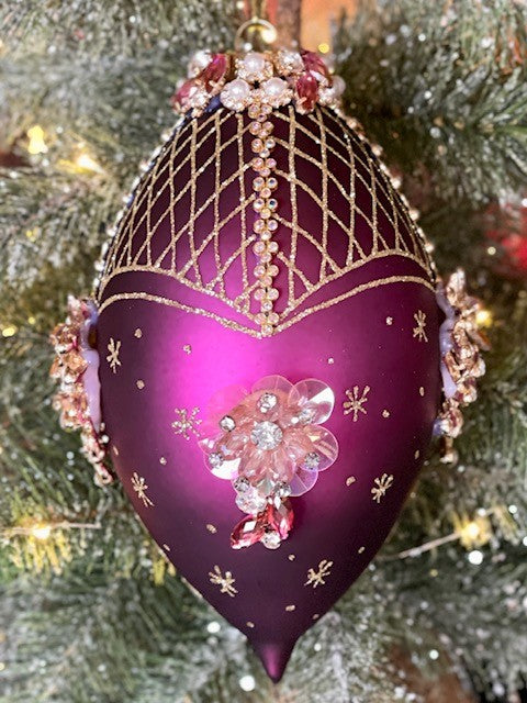 MARK ROBERTS -KINGS JEWELS - 7INCH PINK BURGUNDY EGG TEARDROP ORNAMENT 36-21478