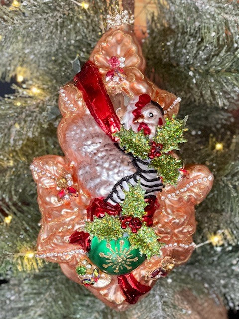 MARK ROBERTS KINGS JEWELS THREE FRENCH HENS GLASS ORNAMENT 38-22044 