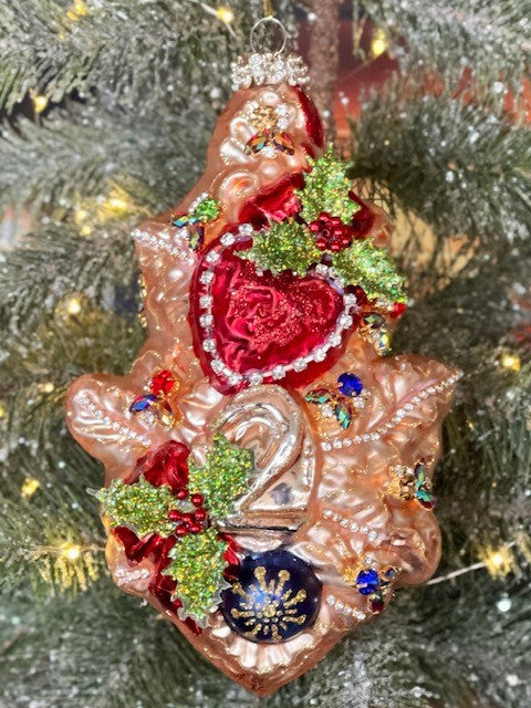 MARK ROBERTS KINGS JEWELS TWO TURTLE DOVES GLASS ORNAMENT 38-22042 
