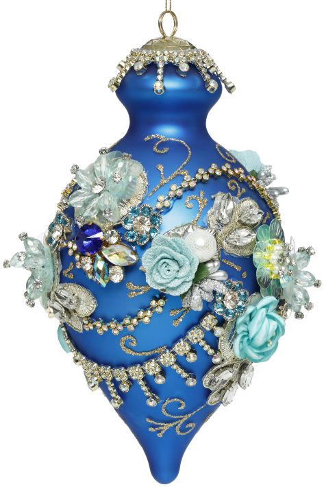 MARK ROBERTS KING'S JEWELS BLUE FANCY FINIAL 9 INCH ORNAMENT 36-54362