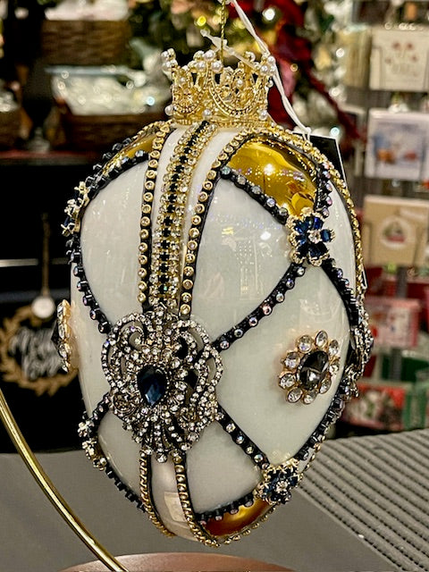 MARK ROBERTS - KING'S JEWELS FABERGE EGG IVORY & GOLD HANGING ORNAMENT 36-45962