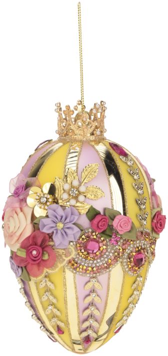 MARK ROBERTS FABERGE EGG 7 INCH JEWEL PALE YELLOW/LAVENDER ORNAMENT 36-44208