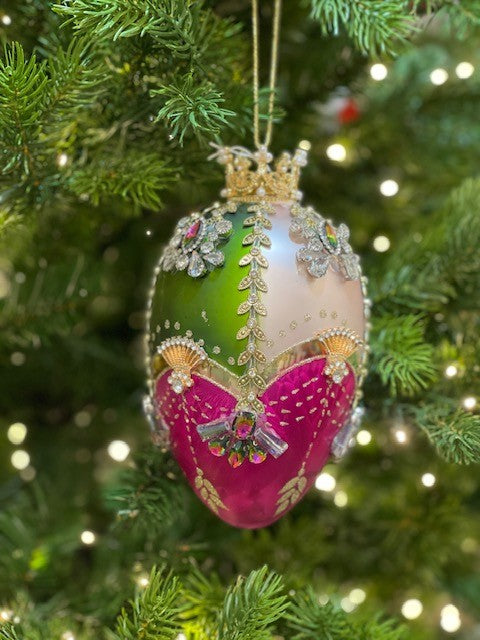 MARK ROBERTS FABERGE EGG GREEN/PINK HANGING ORNAMENT 36-35492