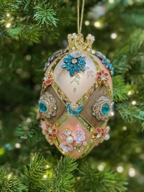 MARK ROBERTS FABERGE EGG PINK/BROWN HANGING ORNAMENT 36-35490
