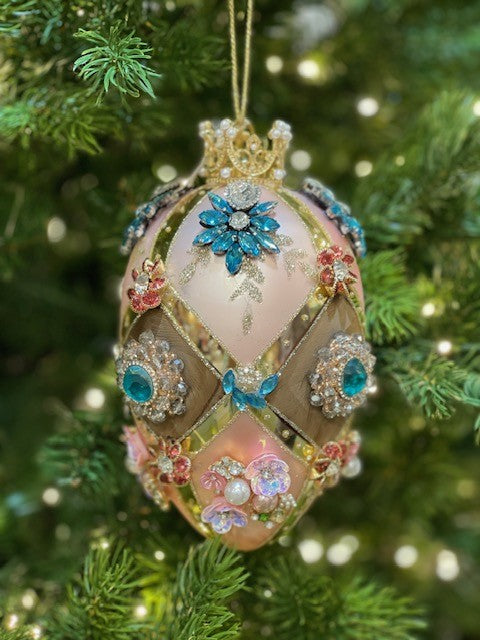 MARK ROBERTS FABERGE EGG PINK/BROWN HANGING ORNAMENT 36-35490