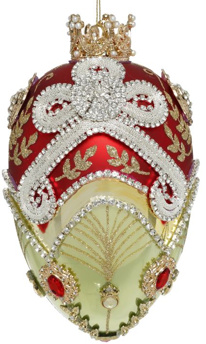 MARK ROBERTS FABERGE JEWEL EGG GREEN/RED 7 INCH EGG ORNAMENT 36-54346