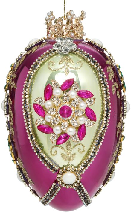 MARK ROBERTS FABERGE JEWEL GREEN/PURPLE EGG 7 INCH ORNAMENT 36-54344