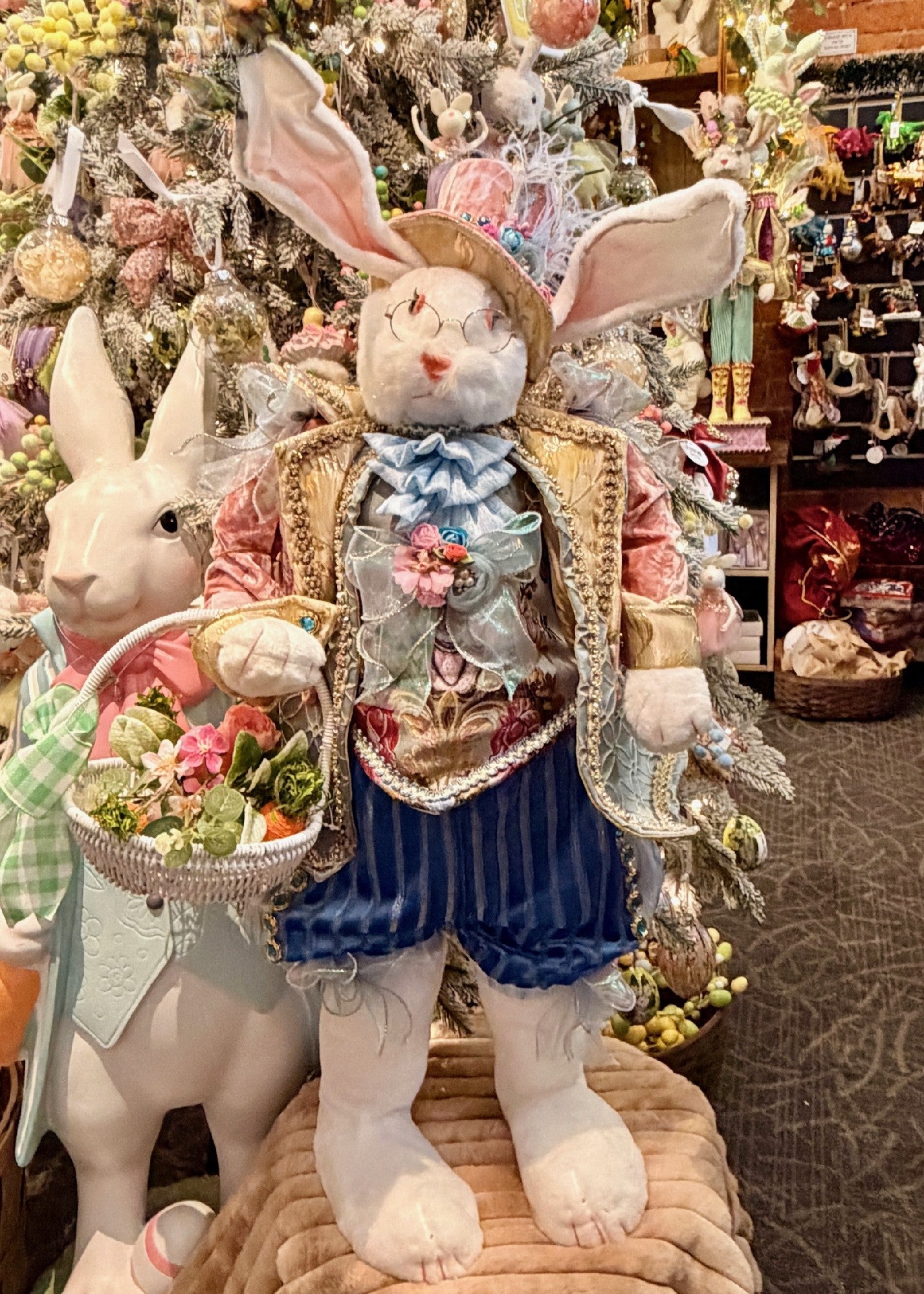 MARK ROBERTS - RABBIT WITH FLORAL BASKET 85CM 51-63890 (BULKY ITEM)