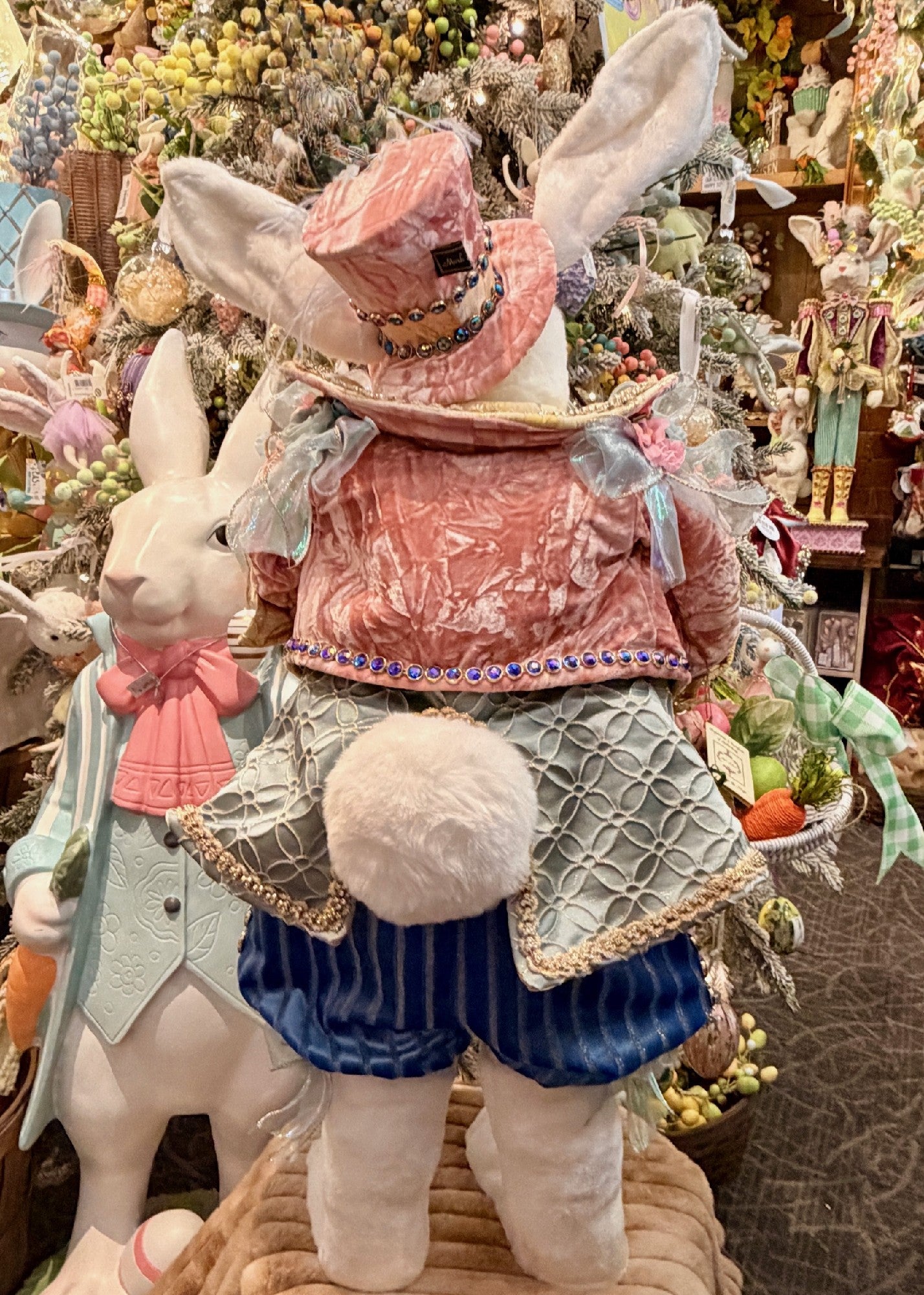 MARK ROBERTS - RABBIT WITH FLORAL BASKET 85CM 51-63890 (BULKY ITEM)