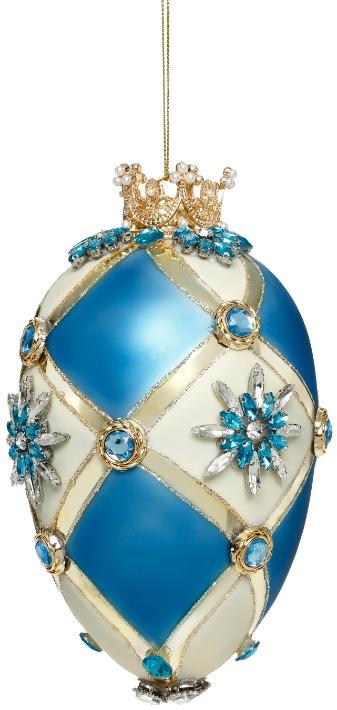 MARK ROBERTS - Blue & Ivory Faberge Jewel Egg Ornament 36-61470