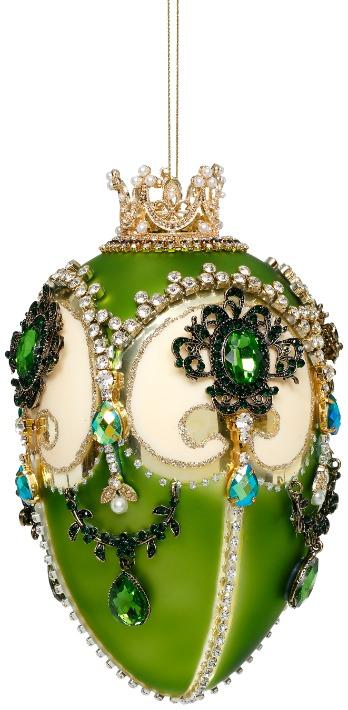 MARK ROBERTS - Green & Gold Faberge Jewel Egg Ornament 36-61472