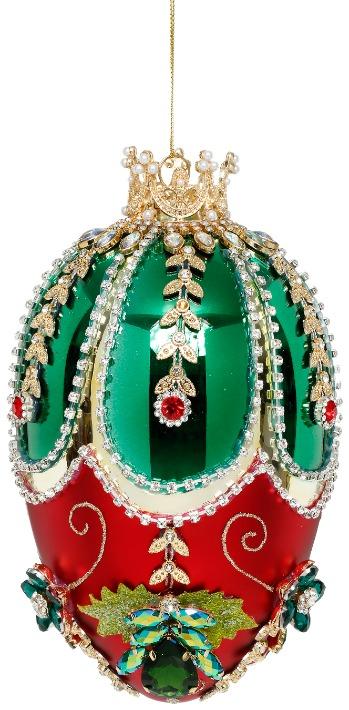 MARK ROBERTS - Red & Green Faberge Jewel Egg Ornament 36-61474