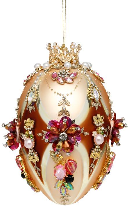 MARK ROBERTS - Gold & Brown Faberge Jewel Egg Ornament  36-61476