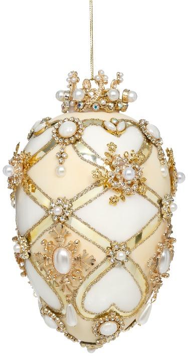 MARK ROBERTS - White & Cream Faberge Jewel Egg Ornament 36-61480