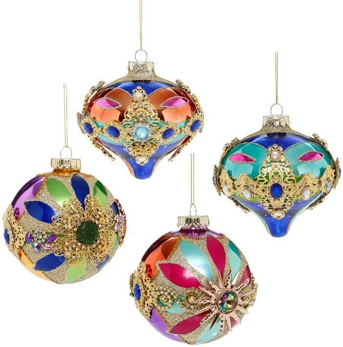 MARK ROBERTS - VENETIAN JEWELED SET OF 4 BOXED ORNAMENTS 36-61402