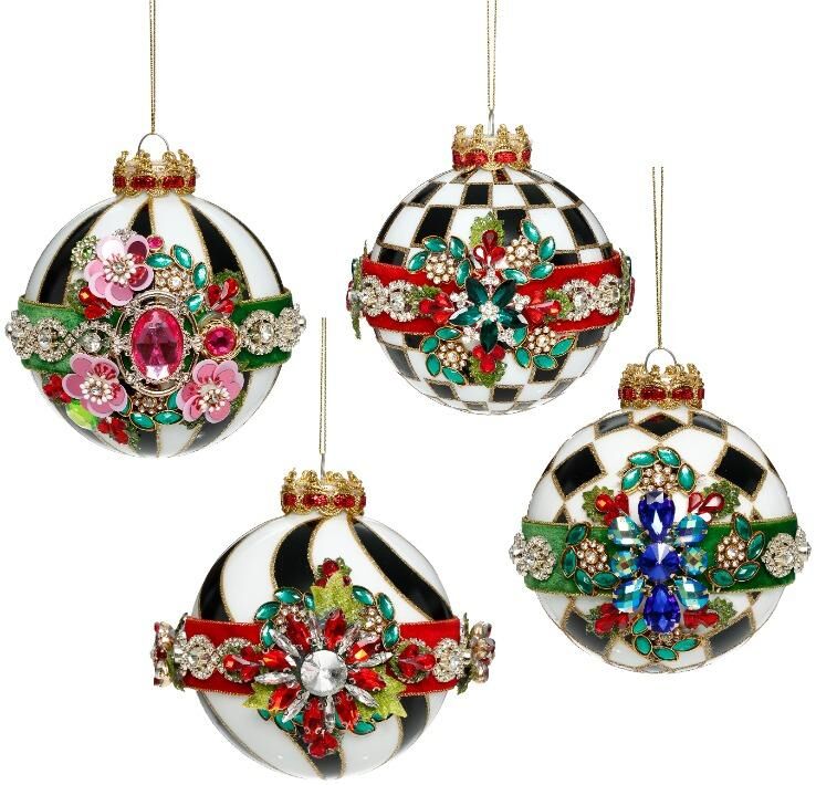 MARK ROBERTS - TIMELESS JEWELED SET OF 4 BOXED ORNAMENTS 36-61404