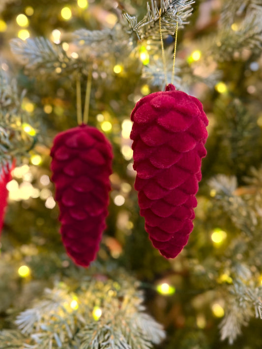 Hanging Flocked Pinecones Burgundy Pack 2 3300943BU