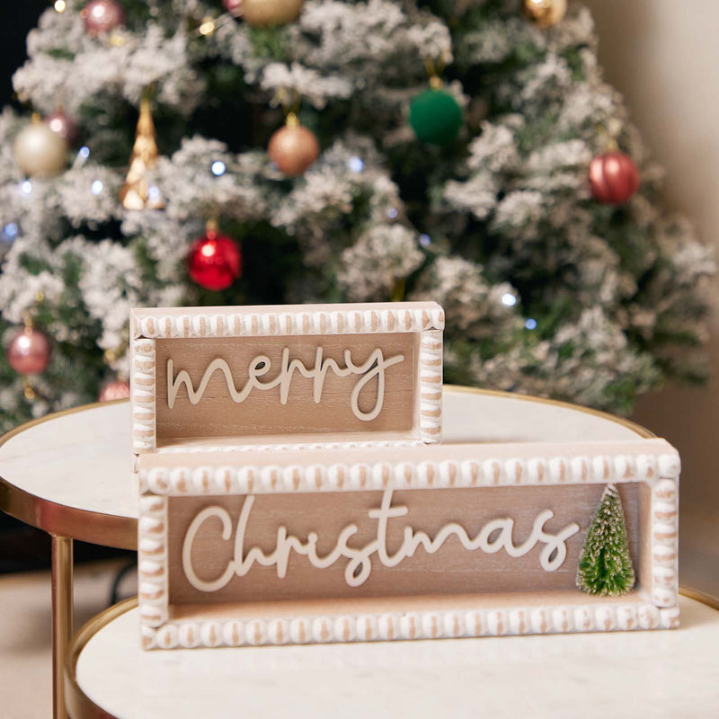 MERRY CHRISTMAS WOODEN BOX 2 PIECE SIGN JX6173