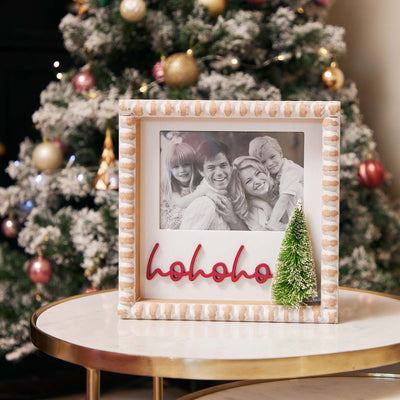 WOODEN PICTURE FRAME WITH BRISTLE TREES HO HO HO JX6184