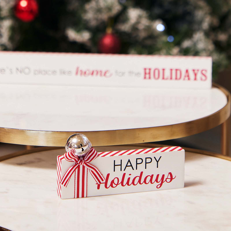 HAPPY HOLIDAYS WOODEN BLOCK SIGN WITH BELL JX6320