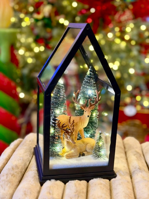 Black Lantern LED with Reindeer Musical 425C