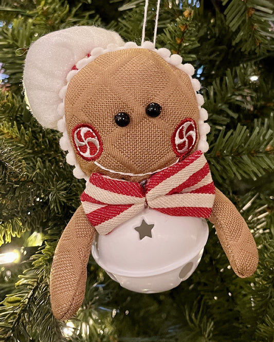 MR GINGERBREAD WITH WHITE BELL HANIGNG ORNAMENT AD02-7