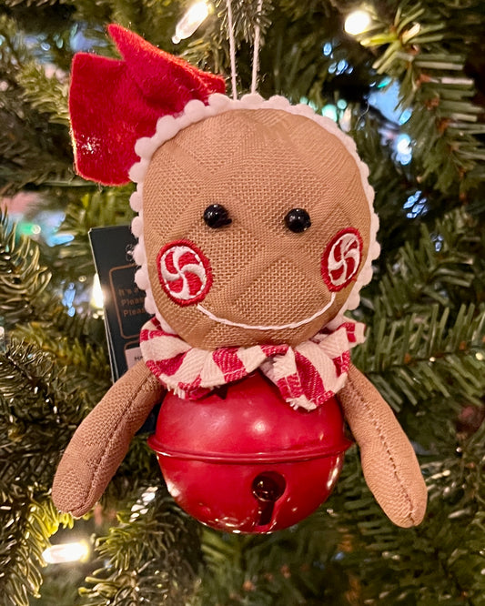 MRS GINGERBREAD WITH RED BELL HANGING ORNAEMNT AD02-8