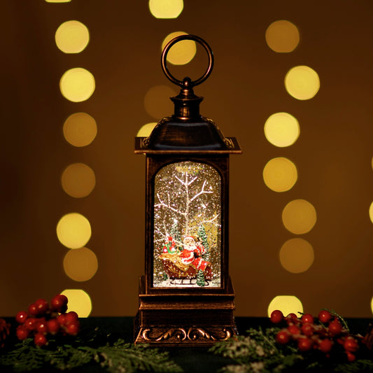 GLITTER LANTERN - SMALL LANTERN WITH SANTA IN SLEIGH JT26-1