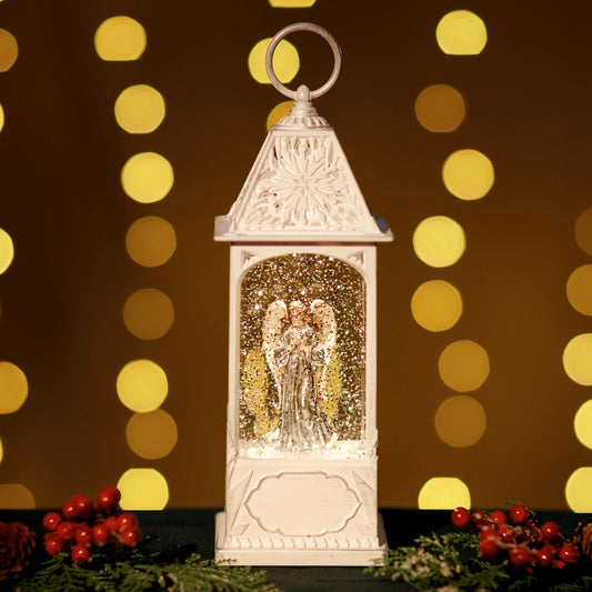 GLITTER LANTERN - WHITE WITH ANGEL JT30-1