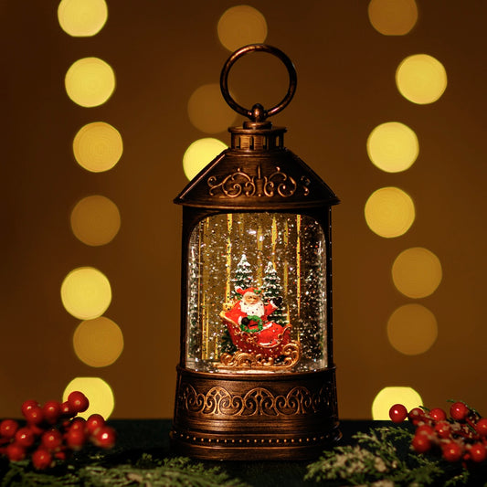 GLITTER LANTERN - BRONZE PROVINCIAL LANTERN WITH SANTA JT06-7