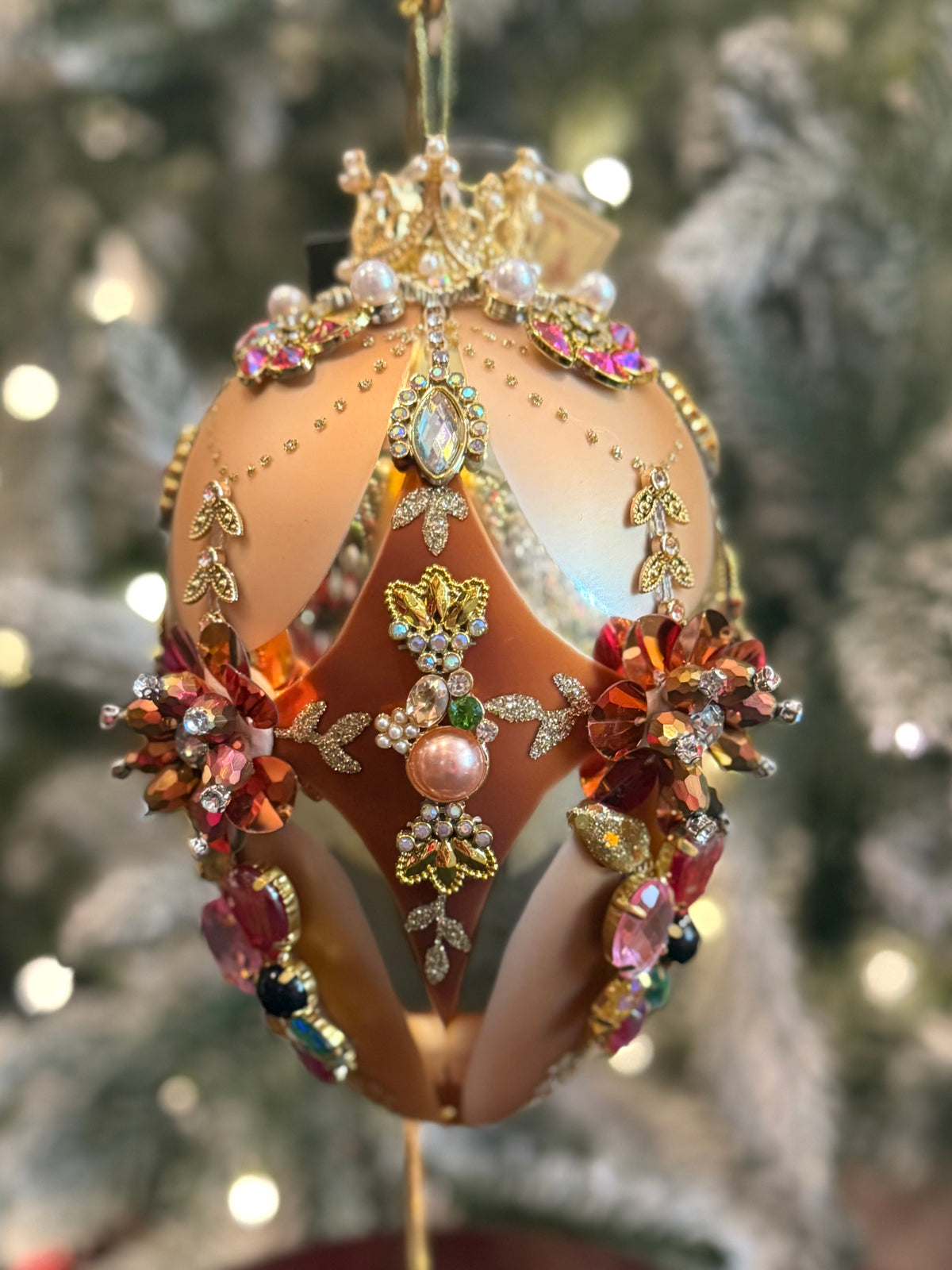 MARK ROBERTS - Gold & Brown Faberge Jewel Egg Ornament 36-61476