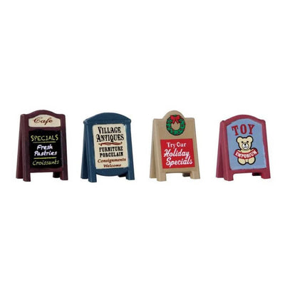 LEMAX VILLAGE - VILLAGE A FRAME SIGNS SET OF 4 64071